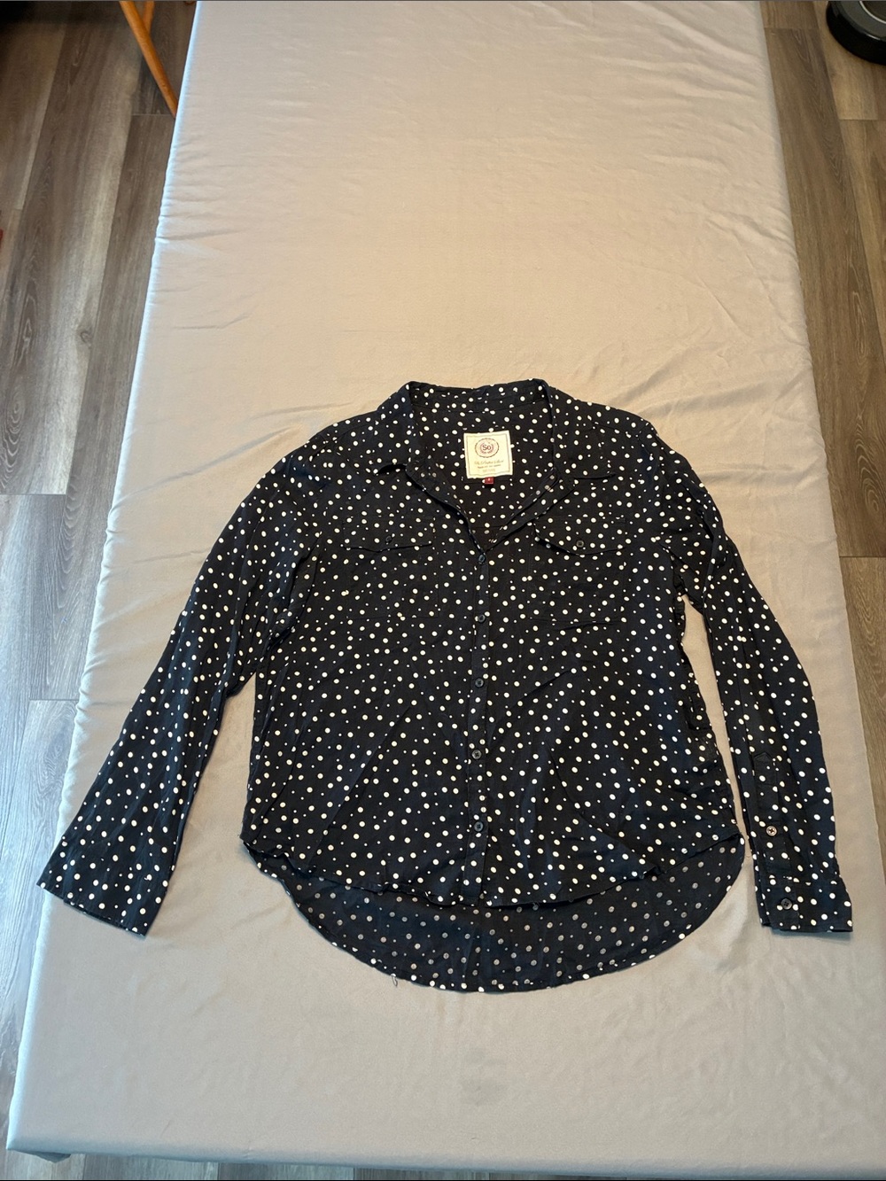 SO Navy Button-Down Shirt with White Polka Dots